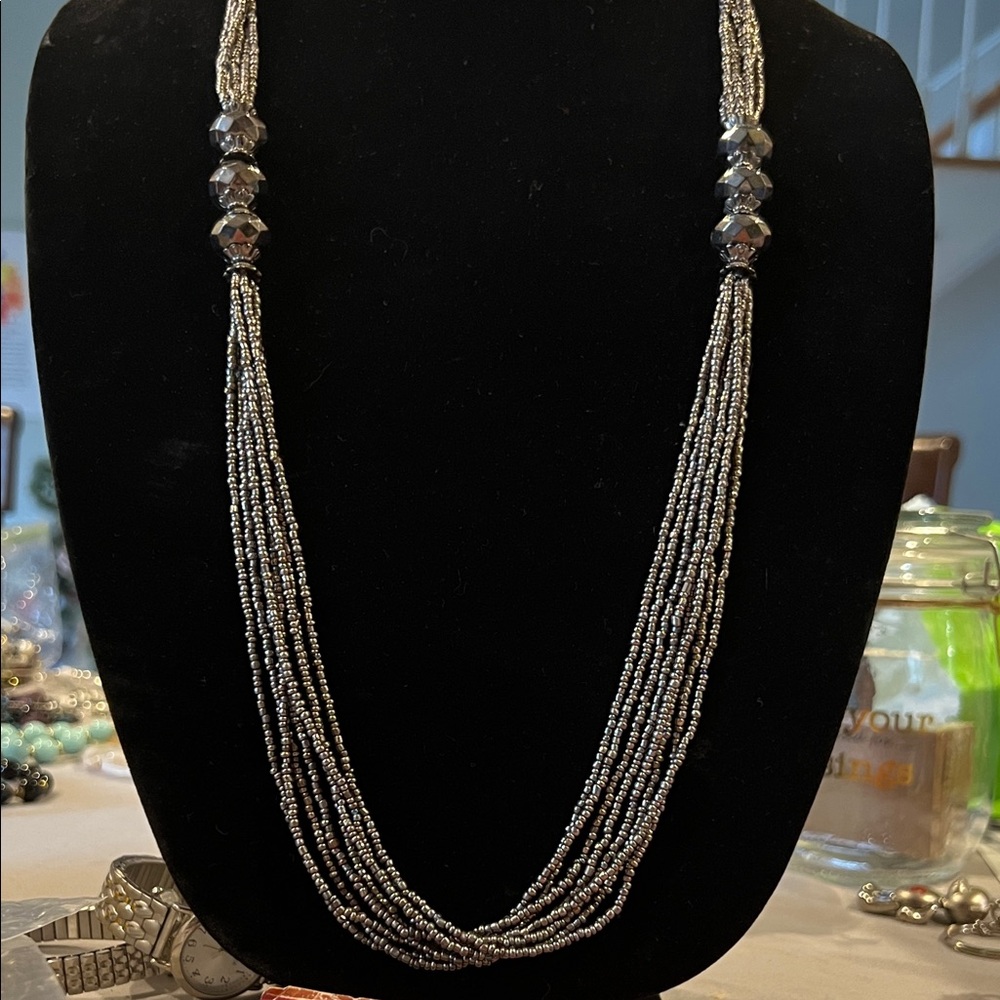 Elegant Silver and gun metal gray Beaded Necklace